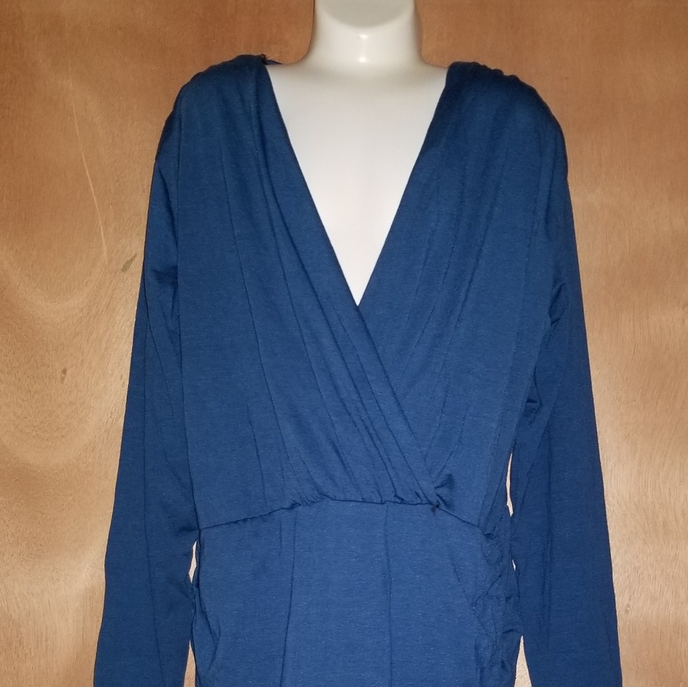 Sexy Blue Cocktail Dress - Deep V Neck - Mini - L - Picture 3 of 4